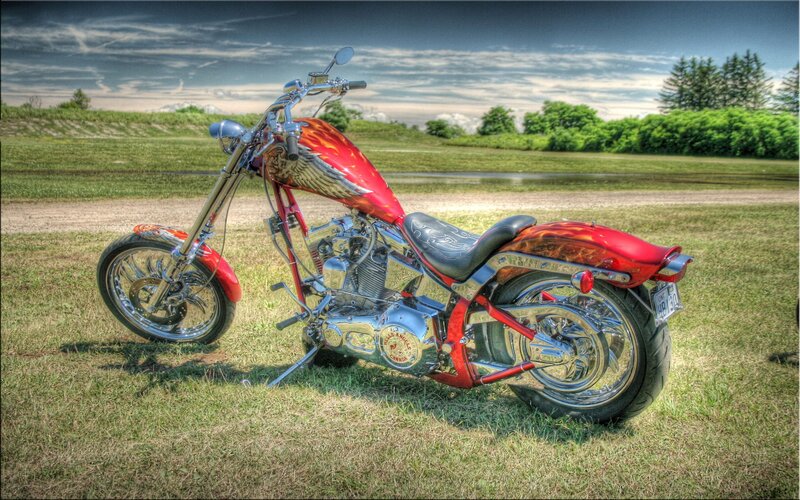 Custom red chopper motorcycle