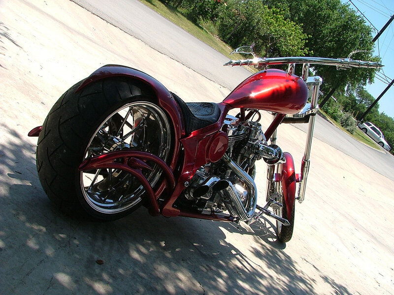 Custom Red Chopper Motorcycle — Calm
