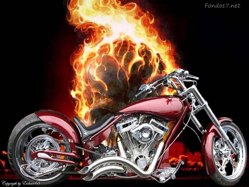 Custom Red Chopper Motorcycle — Dramatic, Digital Art