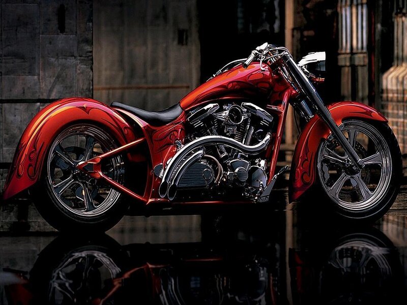 Custom Red Chopper Motorcycle — Dramatic, Photograph