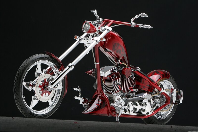 Custom Red Chopper Motorcycle — Dramatic