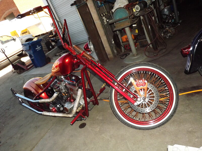 Custom Red Chopper Motorcycle — Industrial