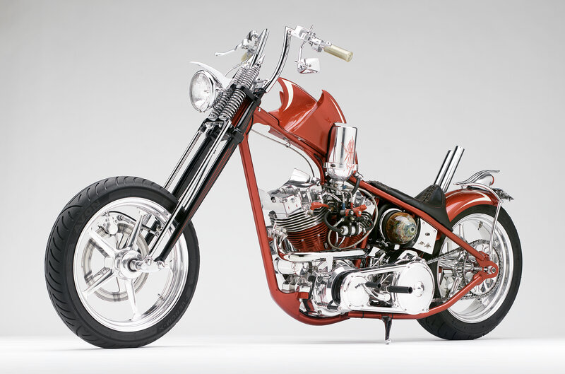 Custom Red Chopper Motorcycle — Neutral