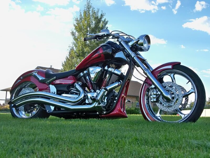 Custom Red Chopper Motorcycle — Serene