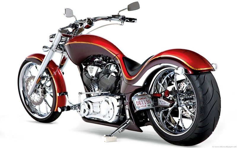 Custom Red Chopper Motorcycle — Showcase, Photograph, Chrome Engine
