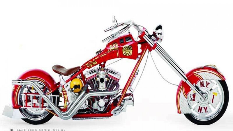 Custom Red Chopper Motorcycle — Showcase, Photograph, Chrome Exhaust