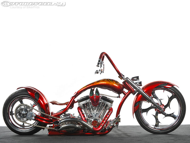 Custom Red Chopper Motorcycle — Showcase, Photograph, Engine