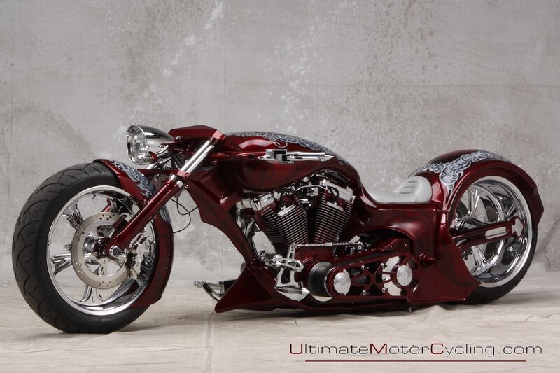 Custom Red Chopper Motorcycle — Showcase, Photograph