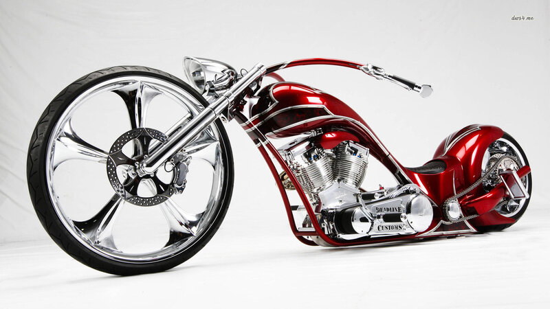 Custom Red Chopper Motorcycle — Showcase, Photograph, Wheel