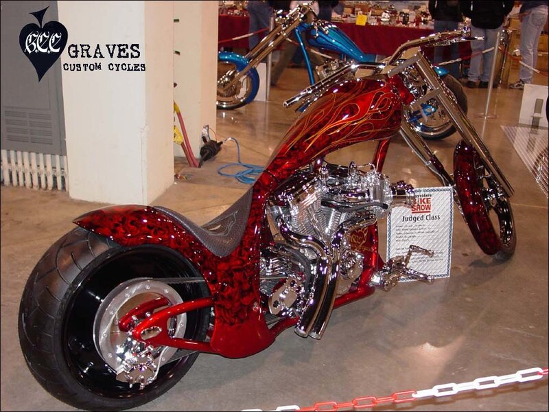 Custom Red Chopper Motorcycle — Showroom