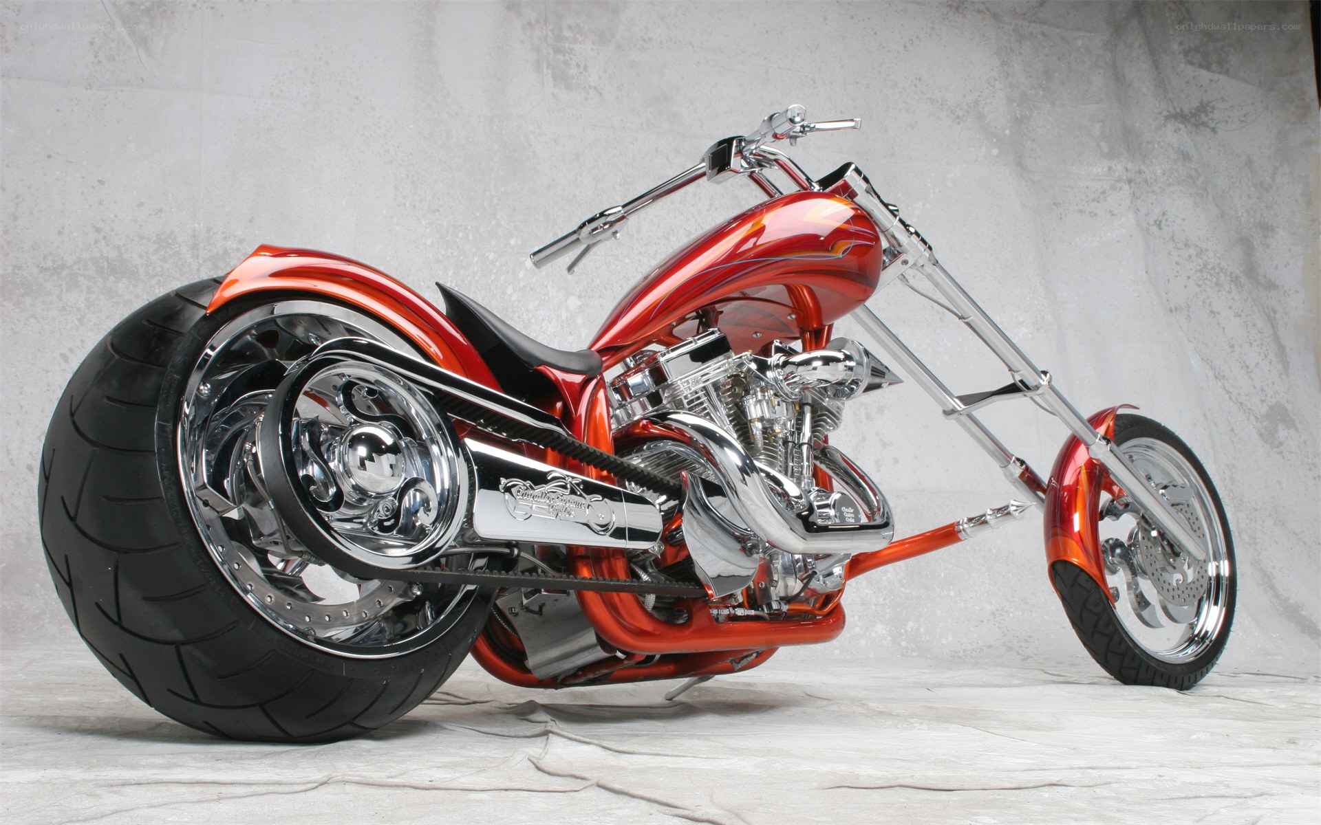 custom red chopper motorcycle