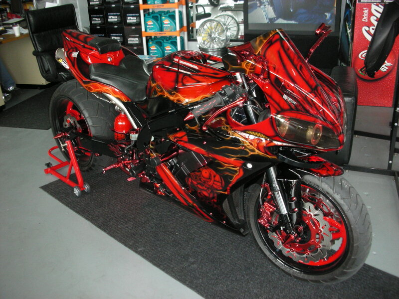 custom red flame motorcycle