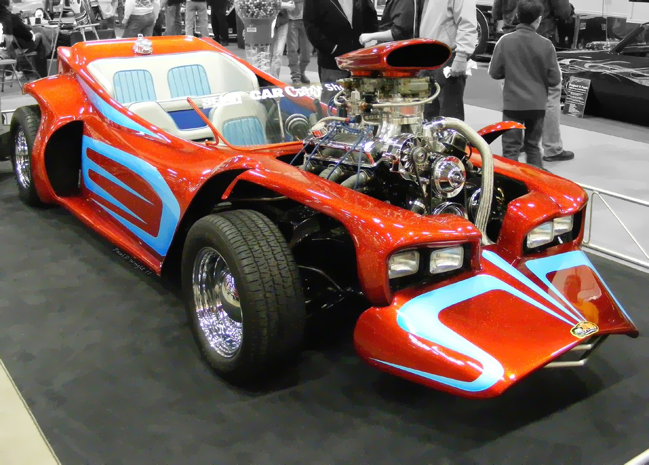 Custom red hot rod car