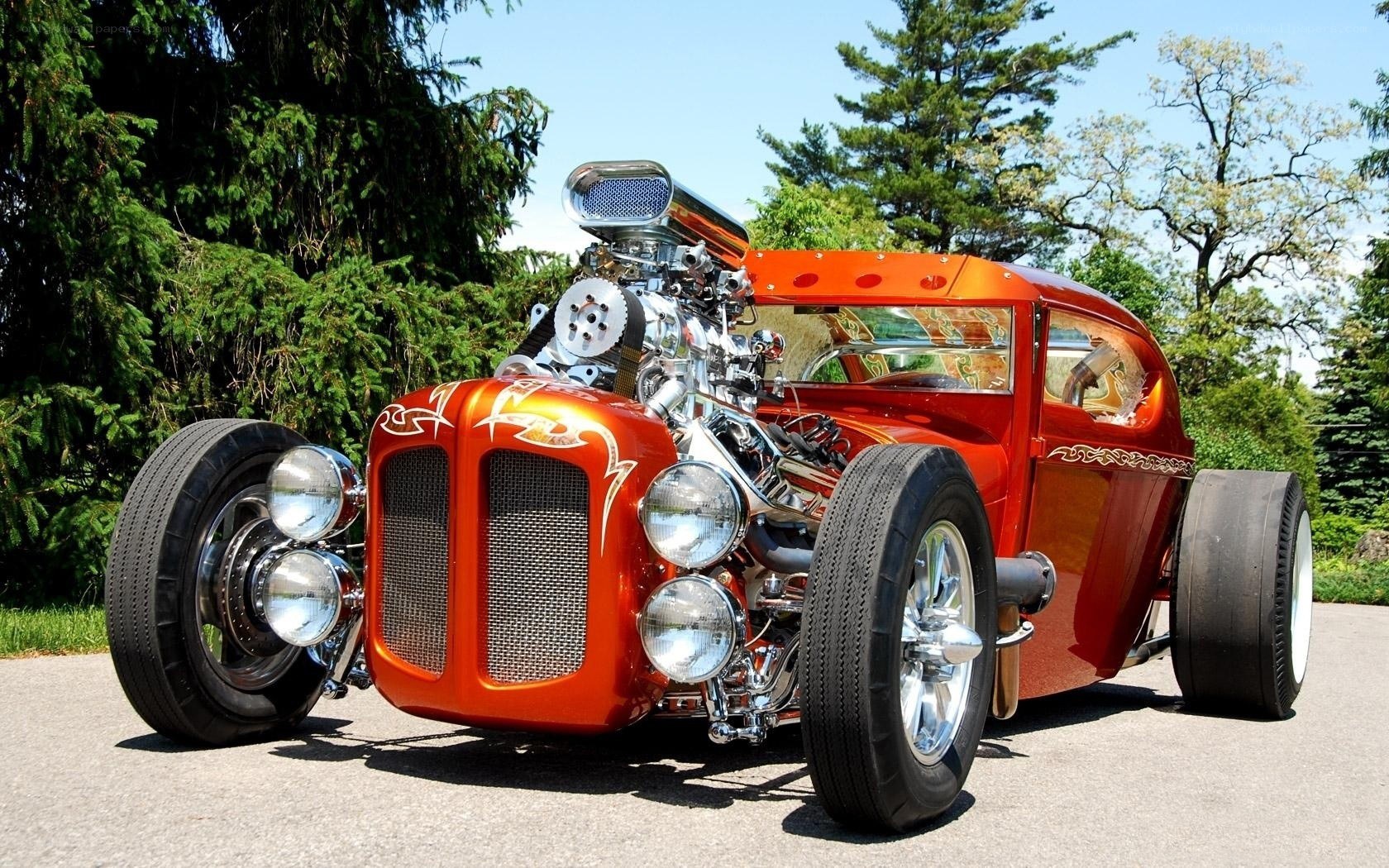 Custom red hot rod car