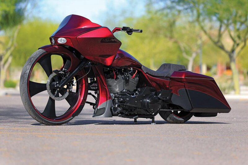 Custom Red Motorcycle — Calm, Afternoon, Photograph