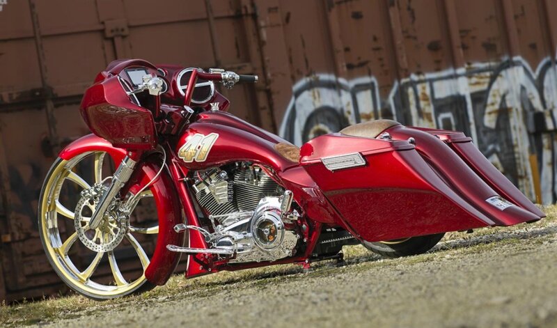 Custom Red Motorcycle — Dramatic, Afternoon, Photograph, Graffiti Wall
