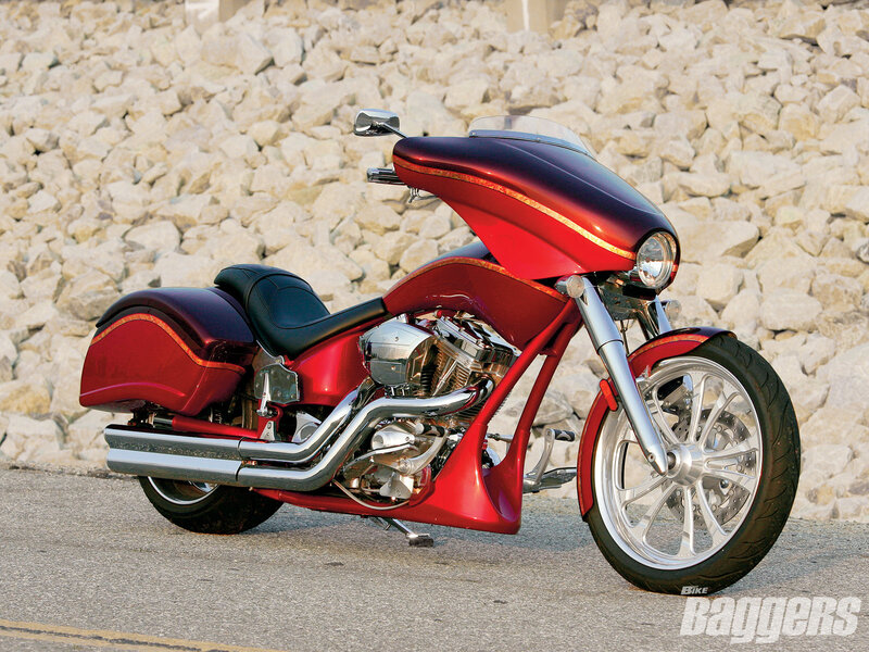 Custom Red Motorcycle — Dramatic, Afternoon, Photograph