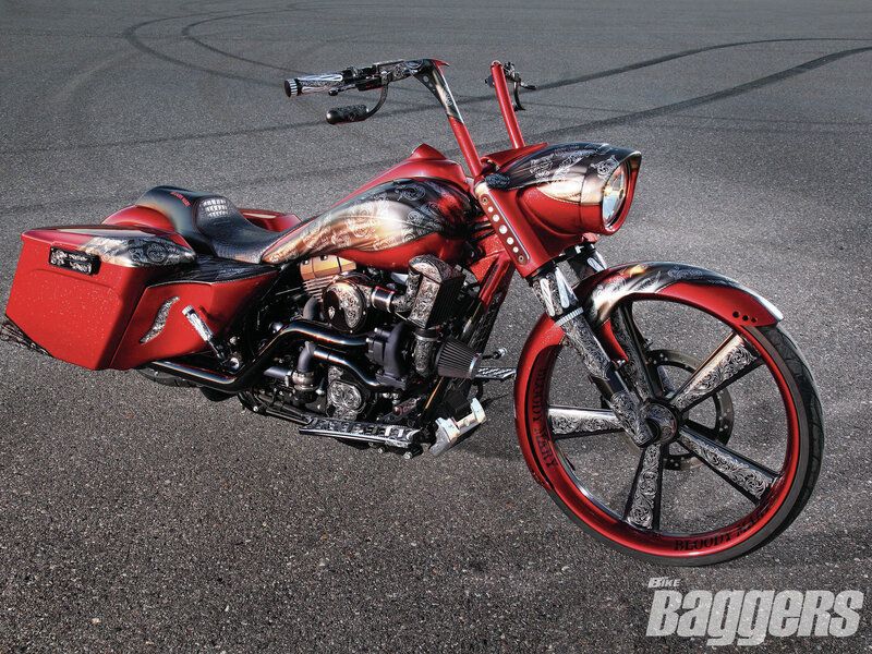 Custom Red Motorcycle — Dramatic, Afternoon