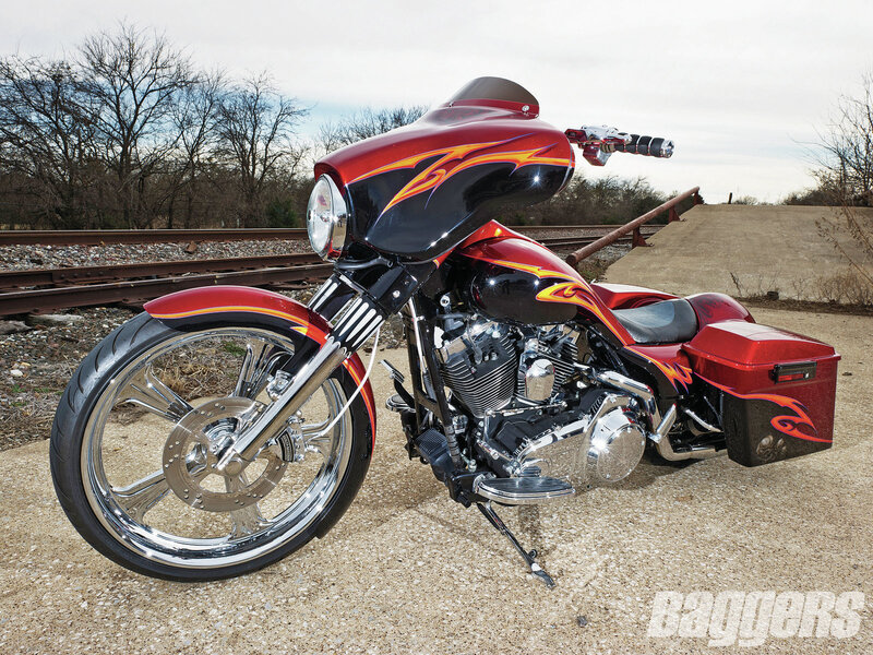 Custom Red Motorcycle — Dramatic, Autumn