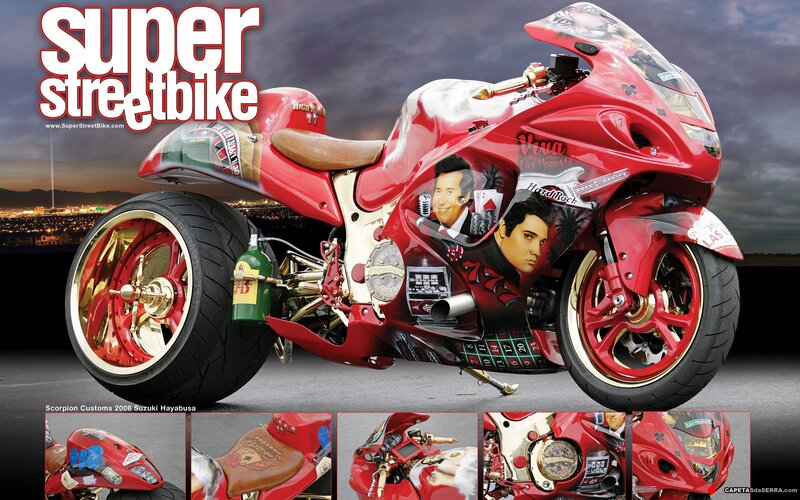 Custom Red Motorcycle — Dramatic, Night