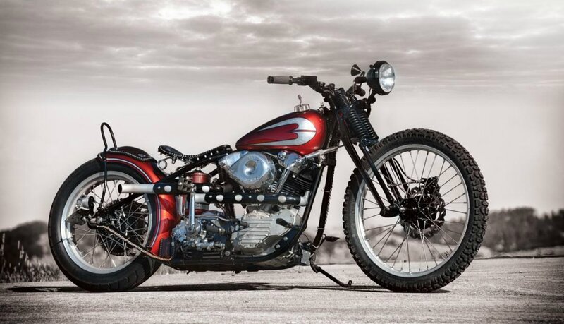 Custom Red Motorcycle — Dramatic, Photograph, Fuel Tank