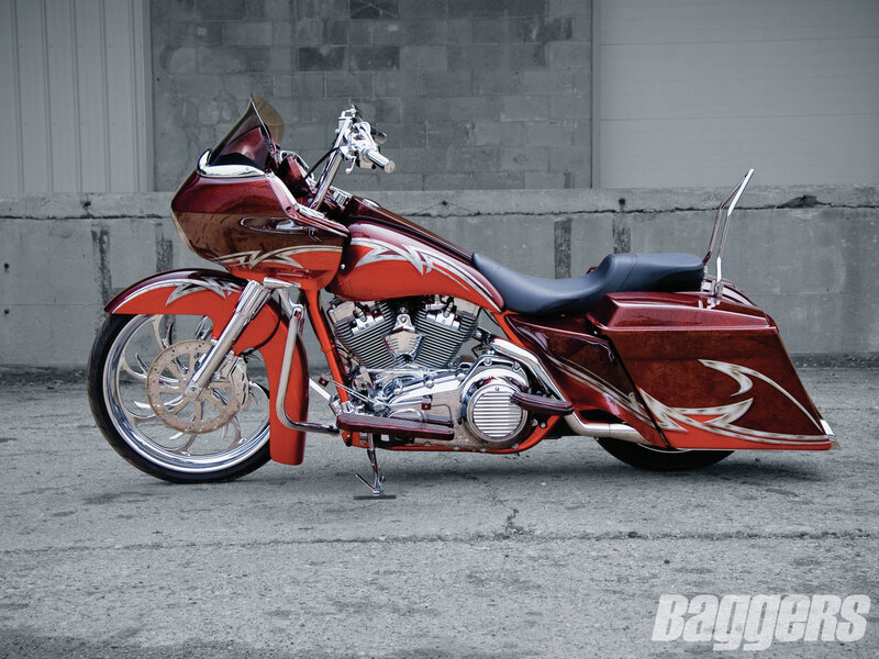 Custom Red Motorcycle — Dramatic, Photograph
