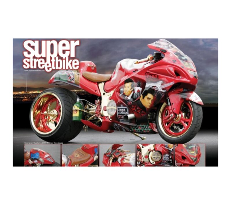 Custom Red Motorcycle — Dramatic, Sunset, Photograph