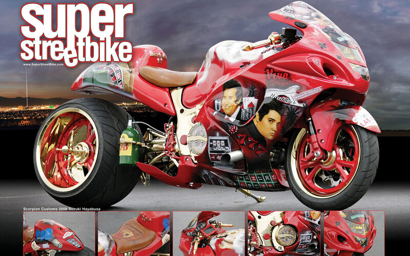 Custom Red Motorcycle — Dramatic, Sunset