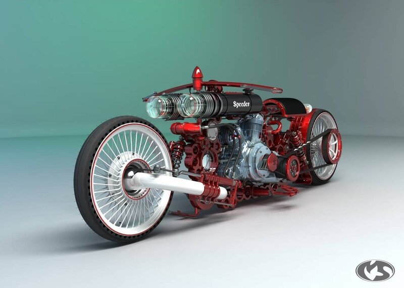 Custom Red Motorcycle — Mechanical, 3d Render, Engine, Spoked Wheels