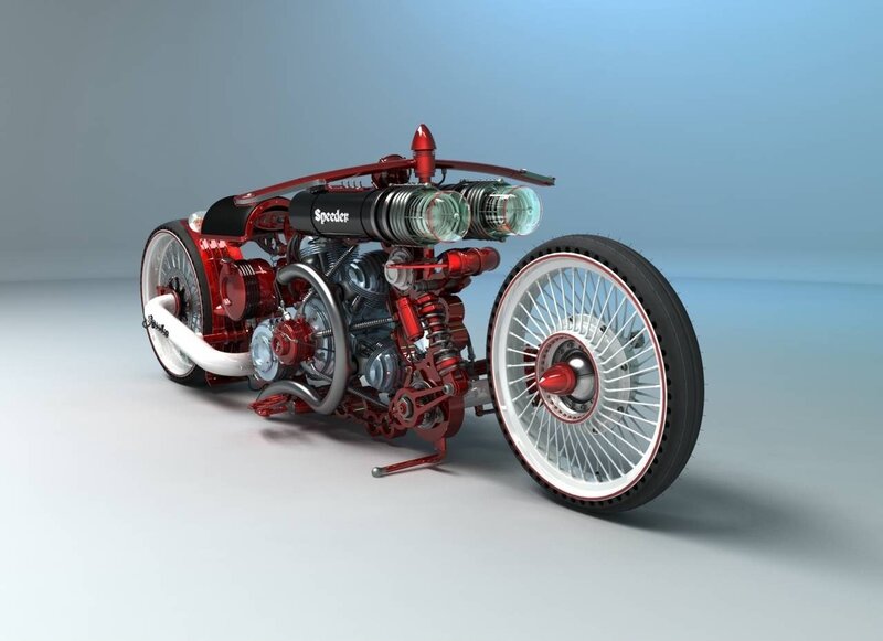 Custom Red Motorcycle — Mechanical, 3d Render, Engine