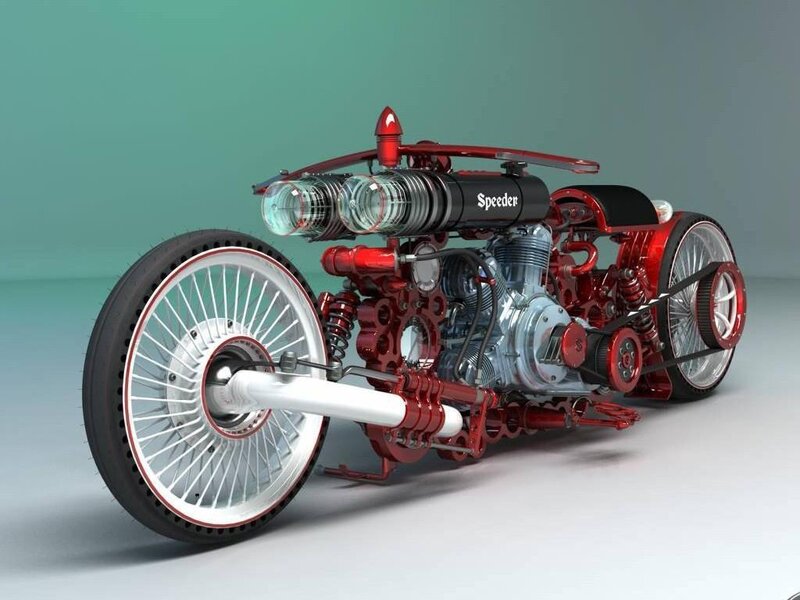 Custom Red Motorcycle — Mechanical, 3d Render