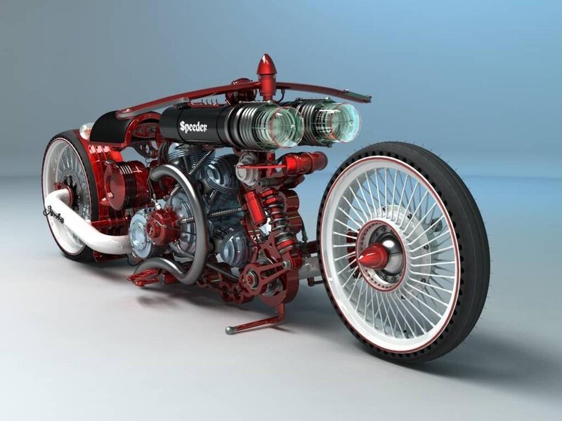 Custom Red Motorcycle — Mechanical