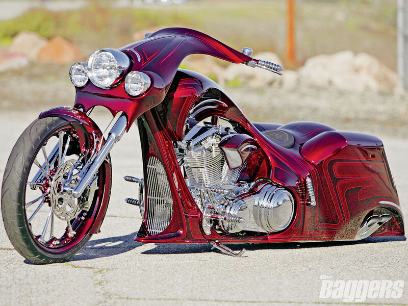 Custom Red Motorcycle — Showcase, Afternoon