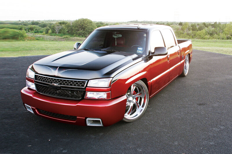 Custom Red Pickup Truck — Dramatic, Afternoon, Photograph