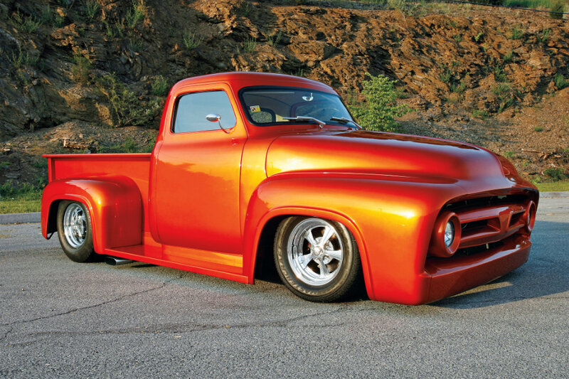 Custom Red Pickup Truck — Dramatic, Afternoon
