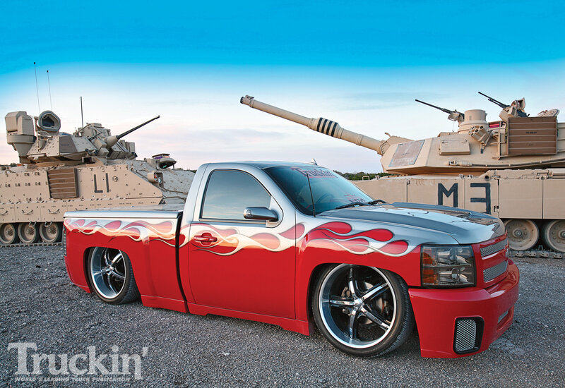 Custom Red Pickup Truck — Dramatic