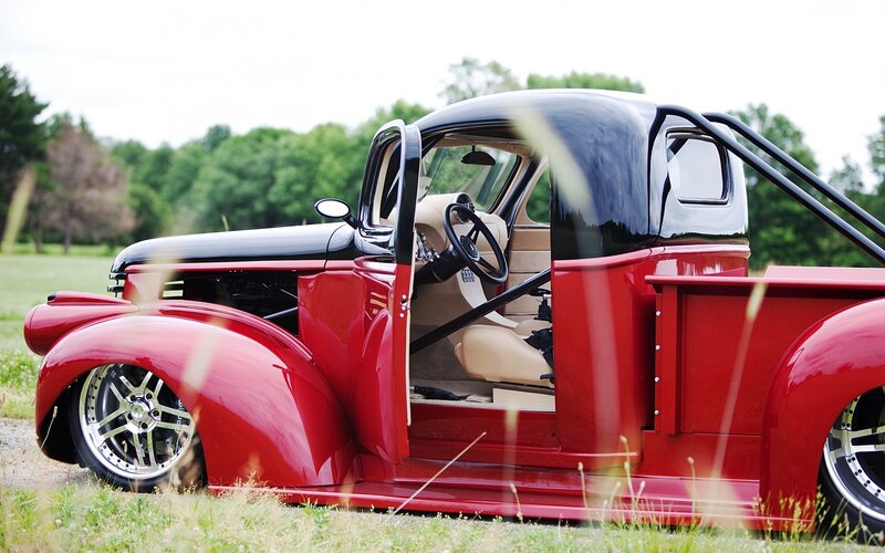 Custom Red Pickup Truck — Serene, Afternoon