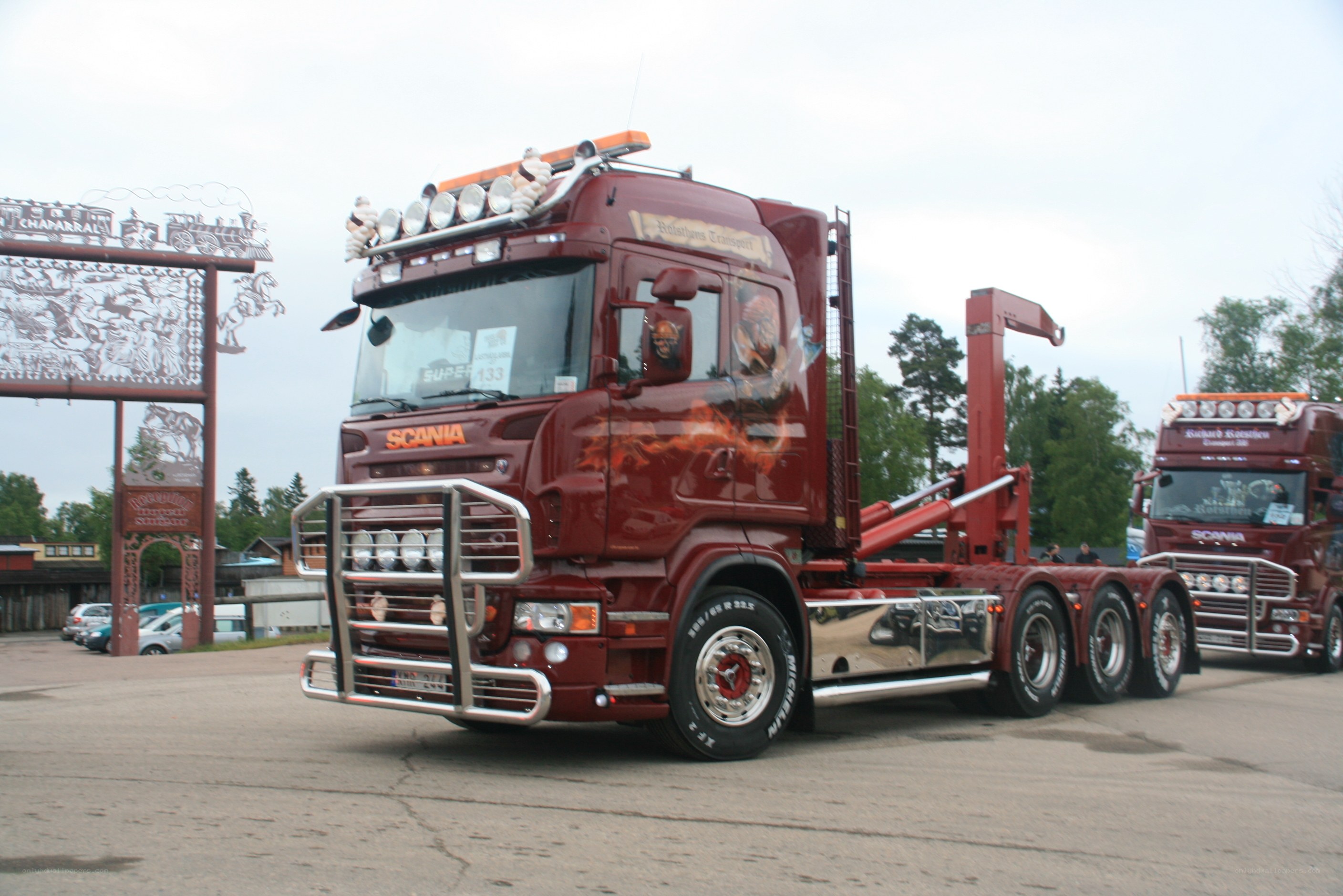 Custom red Scania truck