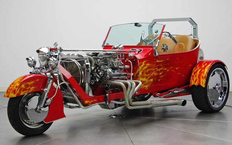 Custom Red Trike Motorcycle