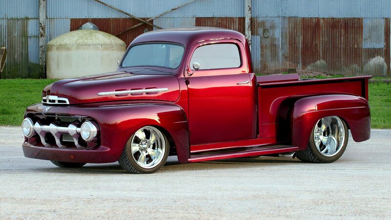 custom red vintage pickup truck