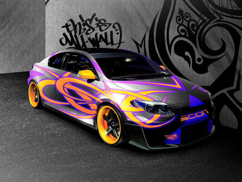 custom scion tC with vibrant graphics