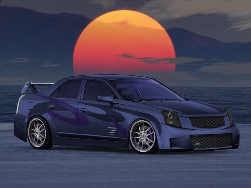 custom sedan at sunset