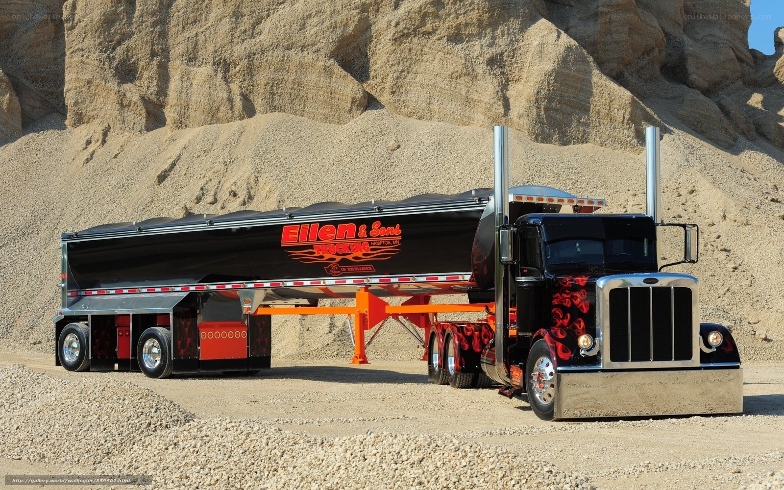 custom semi-truck in quarry