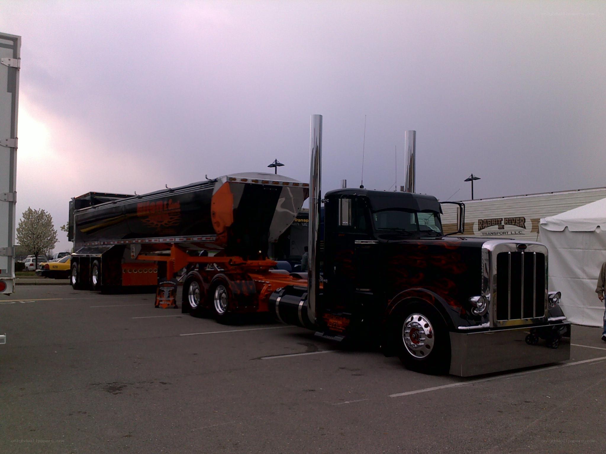 Custom semi-truck with flame design