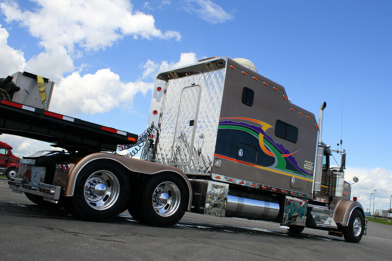 custom semi-truck with flatbed