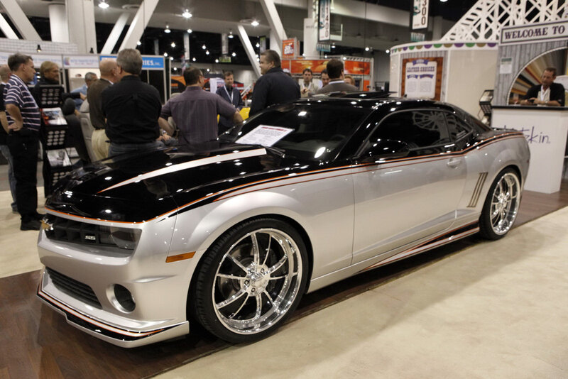 Custom silver and black Camaro at show