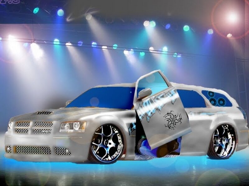 custom silver car on stage