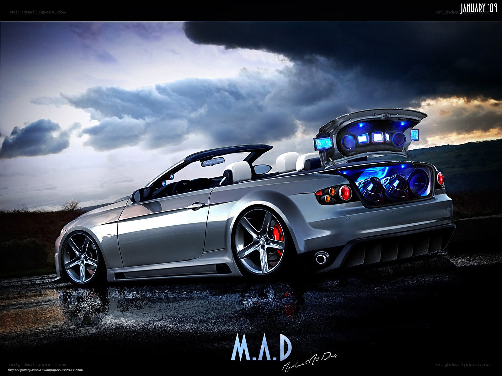 Custom silver convertible car
