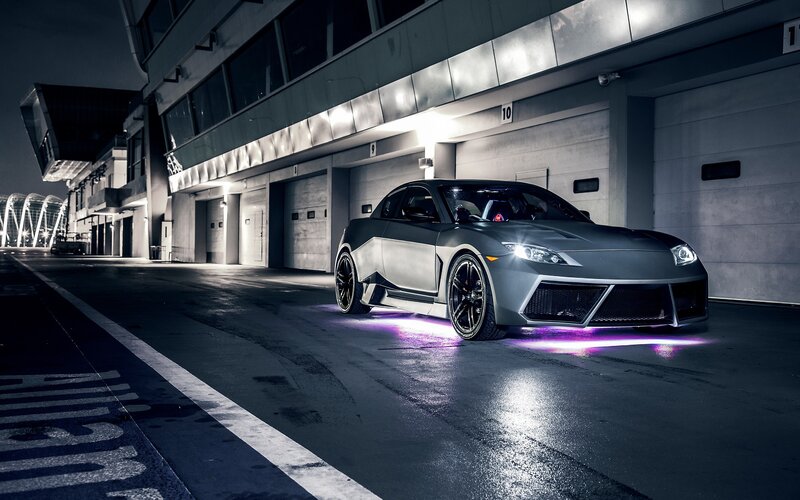 Custom sports car at night