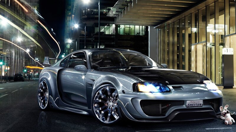 Custom sports car at night